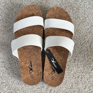 Women's White Sandals with Cork Footbed
